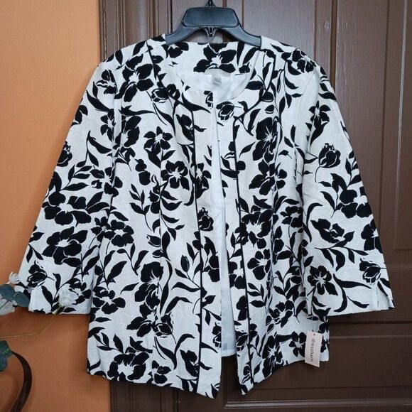 Dress Barn Women's 14/16 Black & White Floral Blazer - Picture 1 of 10